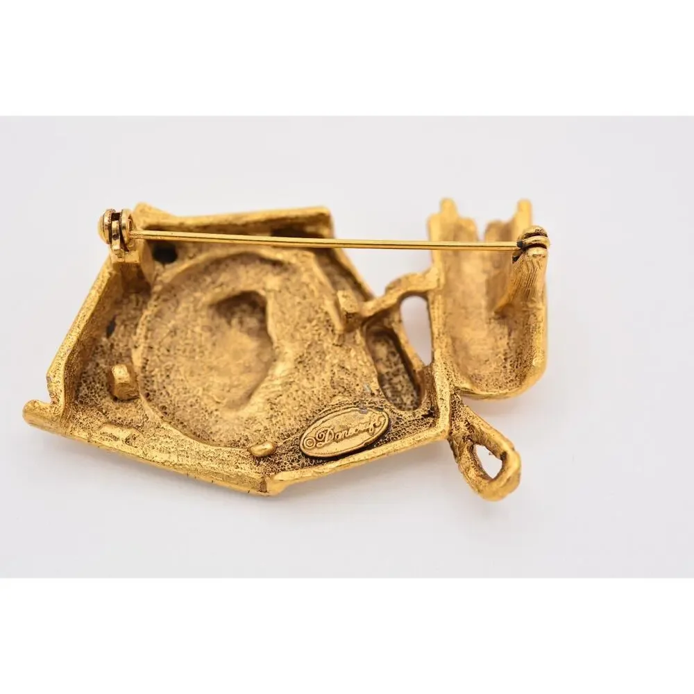 Danecraft Vintage Work Desk Pin Brooch Office Antiqued Gold Heavy Signed BinA15